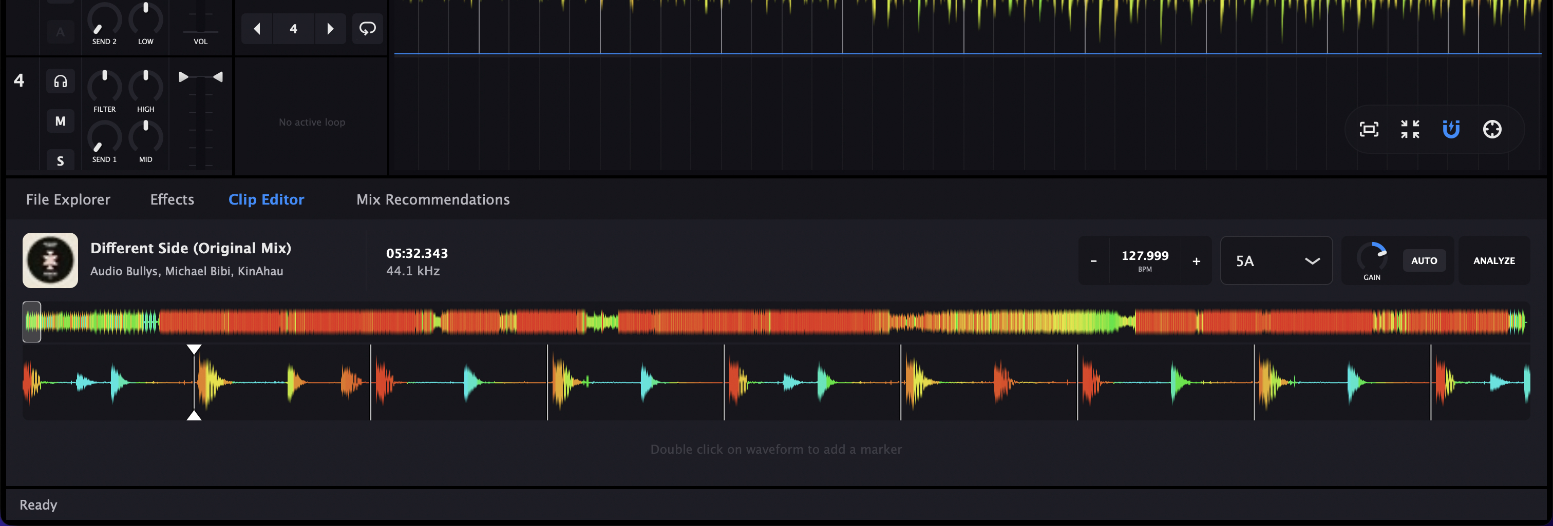 Kuartz Clip Editor with waveform, markers, and controls