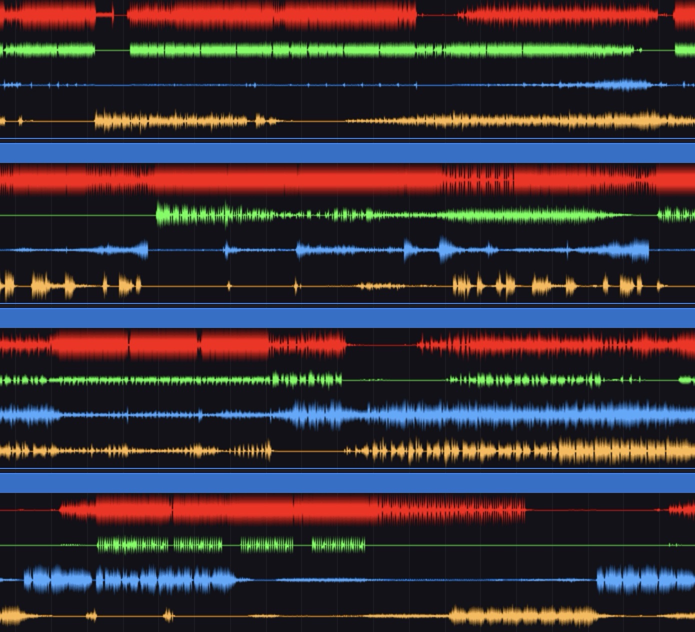 Kuartz Real-time Stem Separation interface showing isolated vocals, drums, bass, and melody