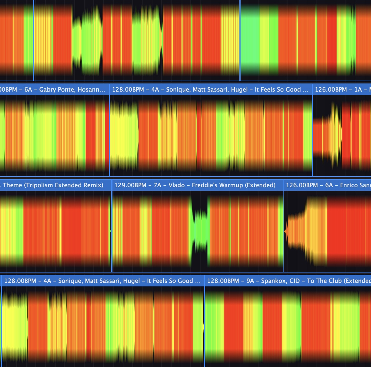 Kuartz visual timeline interface showing DJ set planning and track arrangement
